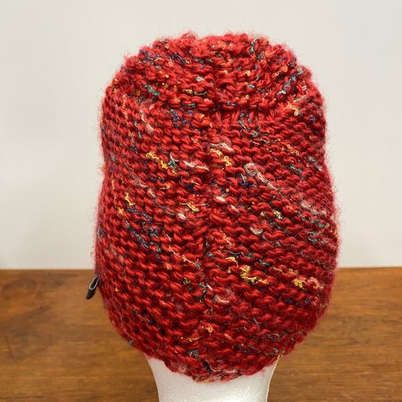Wool Blend Women’s Red Chunky Knit Beanie Stocking Cap Ski Winter Hat Boho Indie - Picture 6 of 9